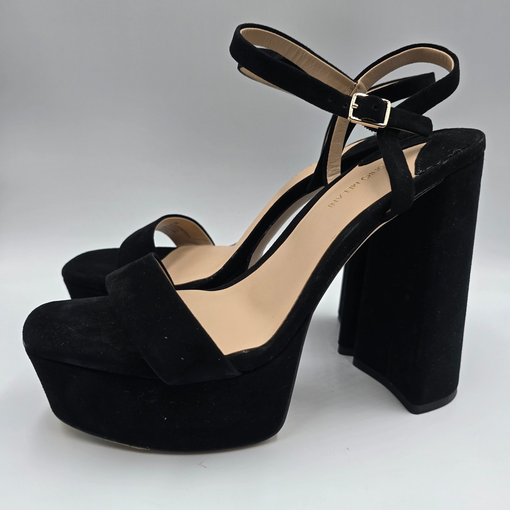 Antonio Melani Black Suede Platform Block Heel Sandals Ankle Strap Womens 8M